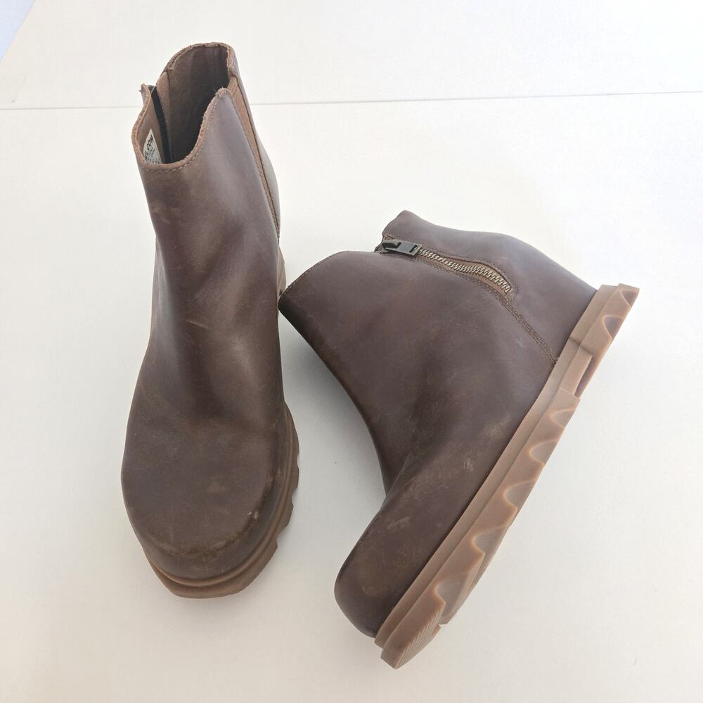 Sorel Joan of Arctic II Women's Brown Leather Wedge Ankle Boots Size 10